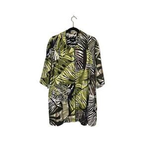 TALIE Women's Tropical Jacket Tunic Top Size Large Green Linen Pockets Resort